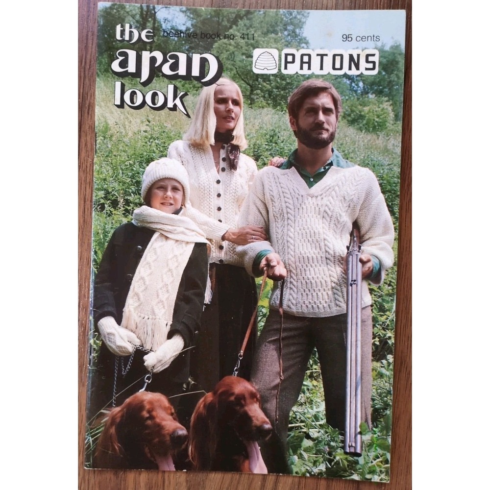 Patons Beehive 411 The Aran Look Vintage Knit Patterns Cardigan Poncho Scarf Etc